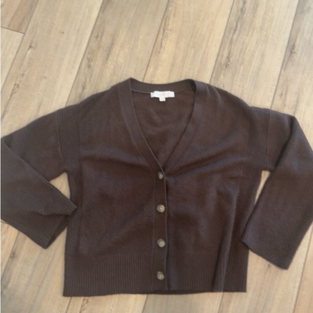 LOFT Brown V-Neck Button Front Cardigan